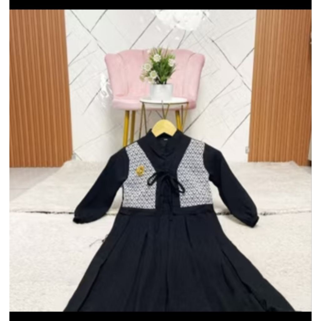 Gamis Anak Perempuan Muslim Bahan Cringkle Airflow Mix Tile Brukat Terbaru Usia 2 - 9 Tahun Baju Dre