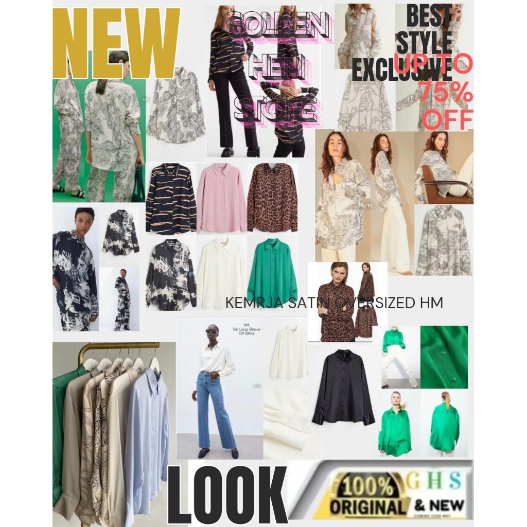 HM KEMEJA SATIN SILK OVERSIZED SHIRT/ BLOUSES SATIN WANITA