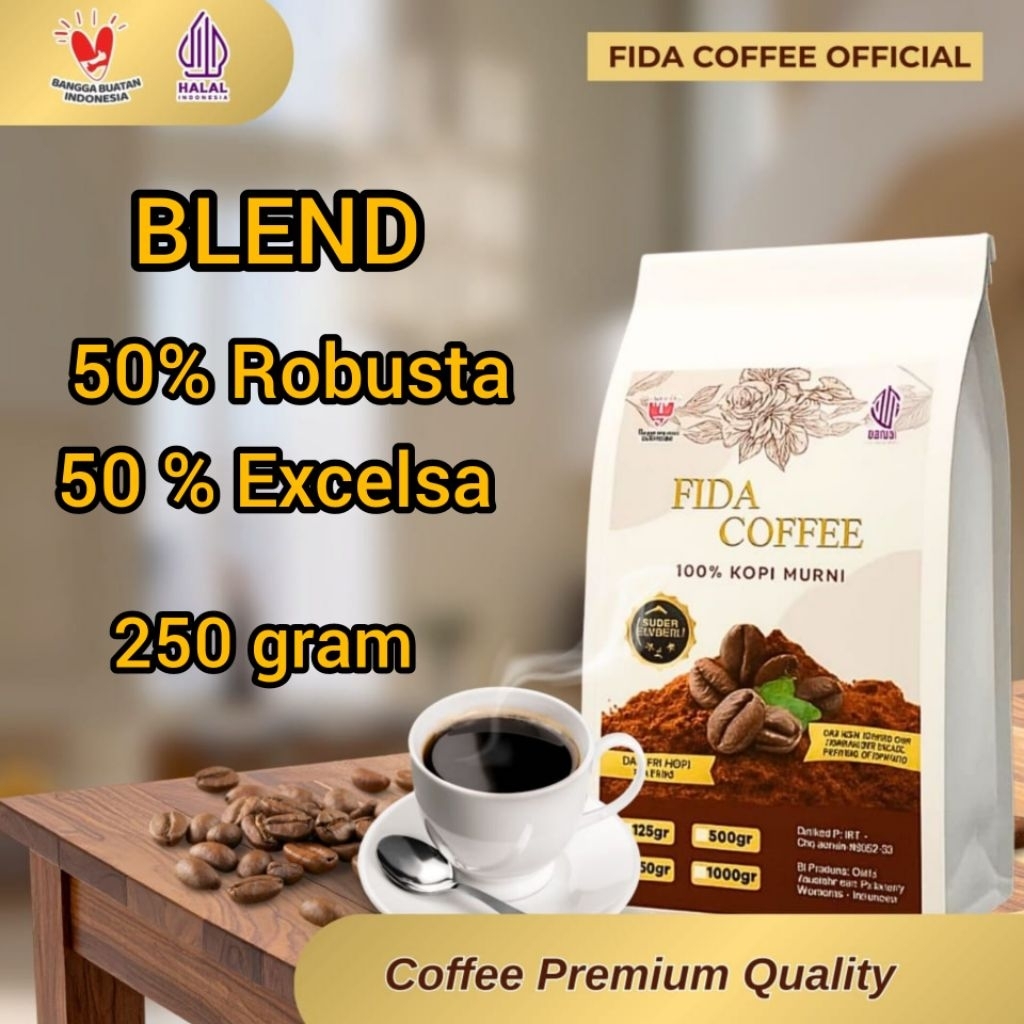 FIDA COFFEE PREMIUM - Kopi Blend Robusta & Excelsa 250 gram- Bubuk Kopi Murni Robusta - Bubuk Kopi M