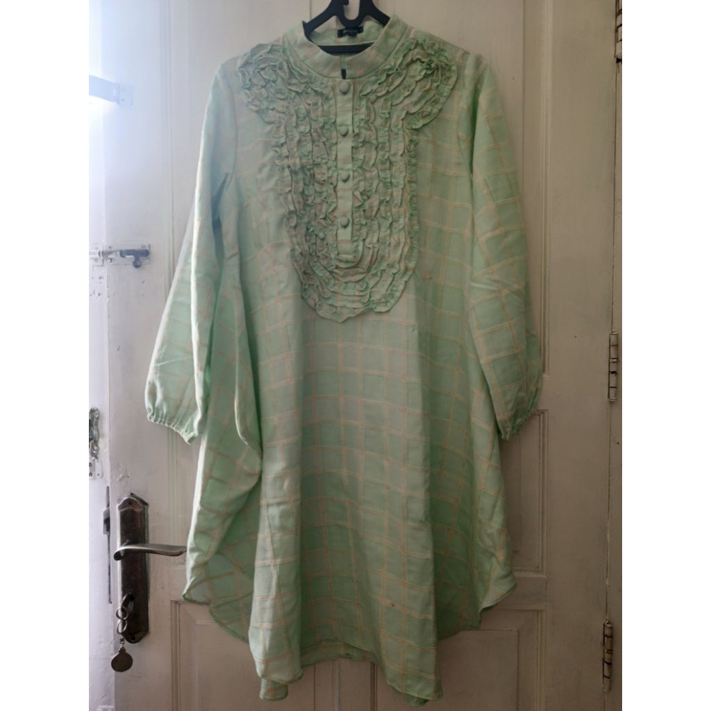 baju dress tunik wanita hijau mint pl preloved new