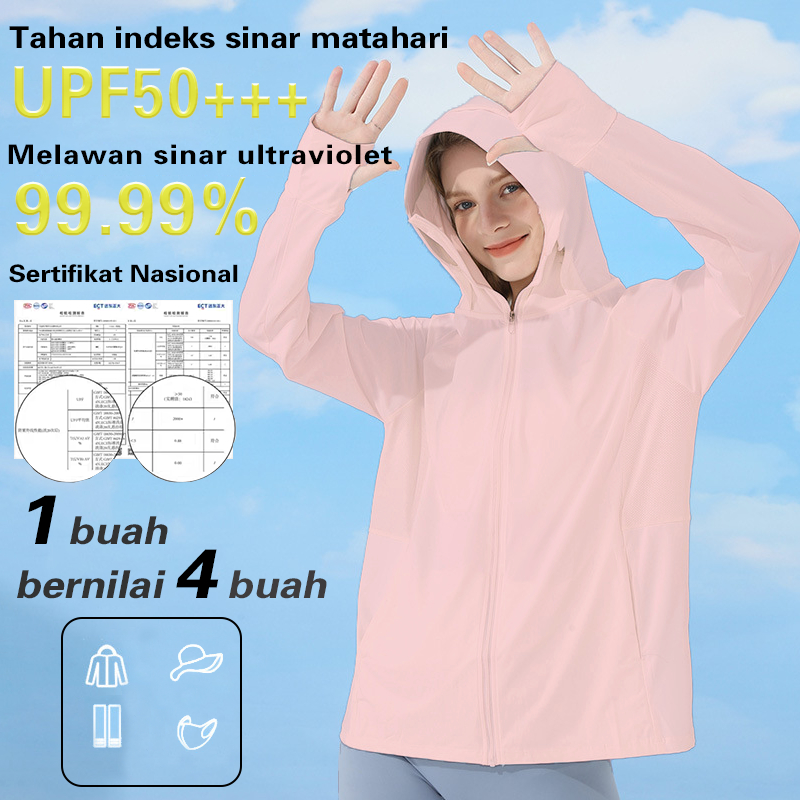 Jaket Olahraga Anti UV Wanita Baju Olahraga UPF50+ Breathable Outdoor Sport Sertifikat Nasional UPF5