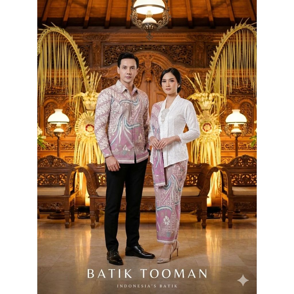 DORO LANANG WATI Lavender Lilac Purple Couple Sarimbit Rok 2 Lapis & Kemeja Batik Slimfit Warna Past