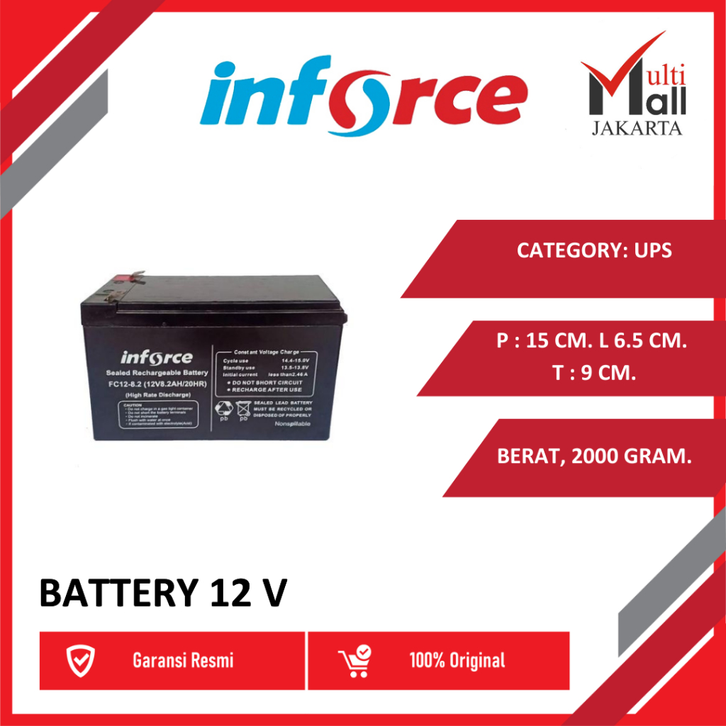 BATERAI UPS INFORCE BATTERY 12 V / 8.0 AH 12V/ 8 AH 8.2 AH