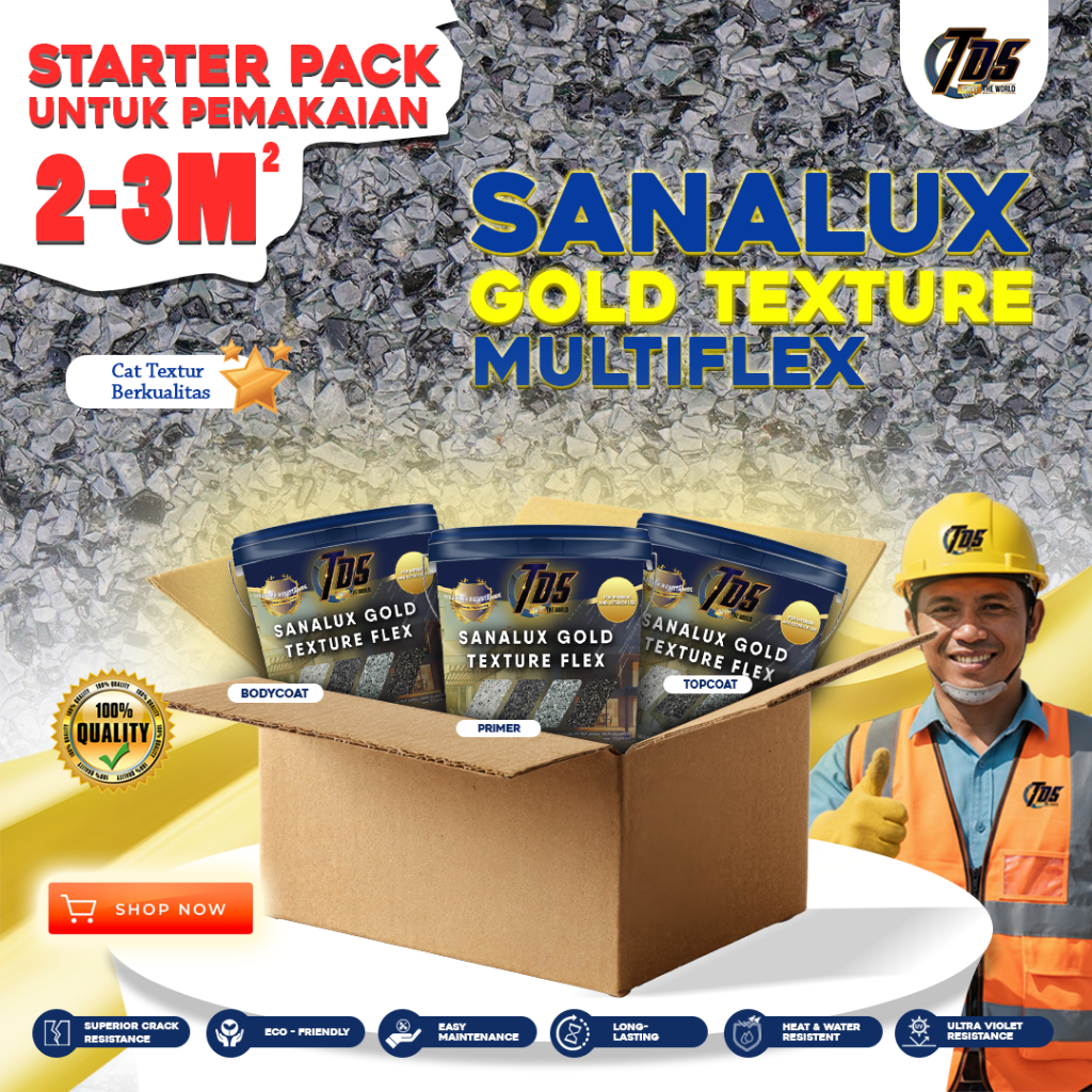 Sanalux Gold Texture Multiflex Starter Pack 2-3m² | Cat Texture Dinding Premium + Primer & Topcoat
