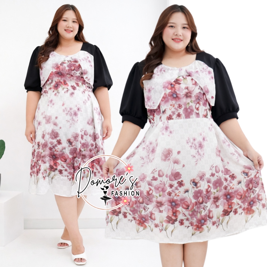 Domore Dress Jumbo Wanita Motif Ld 130 Gaun Pesta Pakaian Bigsize Kekinian Pesta Elegant Amasha