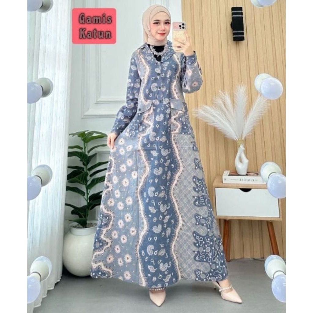 Gamis Batik Wanita Rayon Semi Twill Motif Batik Pekalongan Trendy