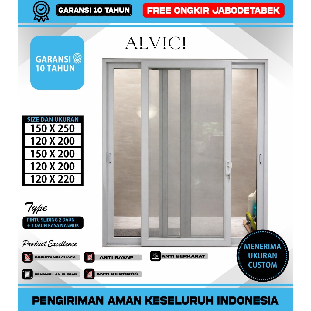 Pintu Geser Sliding 2 Daun Pintu Geser Pintu Rumah Minimalis Modern Warna Putih Bahan Tebal ALVICI