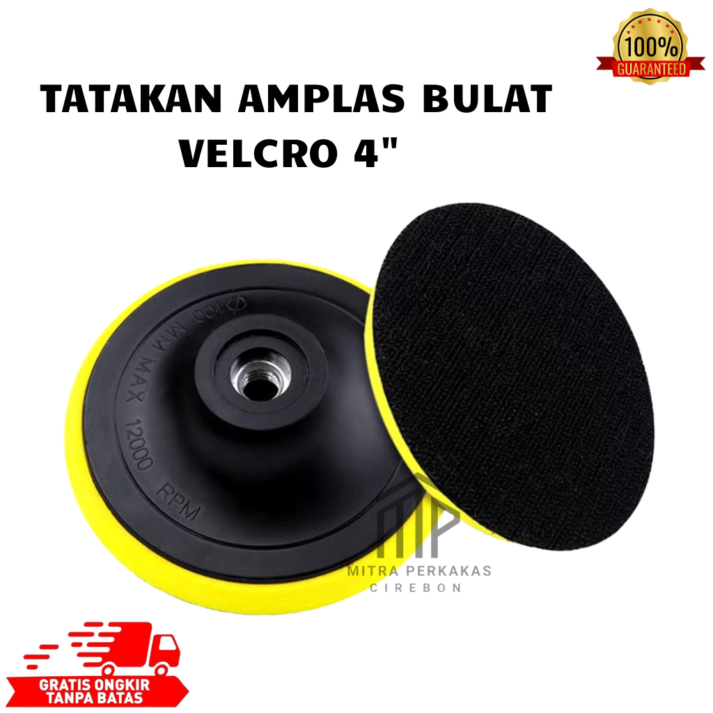 Tatakan Amplas Bulat Velcro 4" Dudukan Amplas Gerinda Cocok untuk Amplas Halus dan Kasar