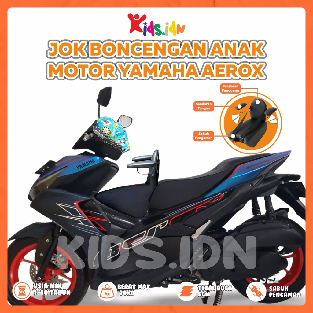 KIDS.IDN Jok Boncengan Anak Motor Aerox Plus Besi Sandaran Tangan, Sandaran Punggung & Safetybelt