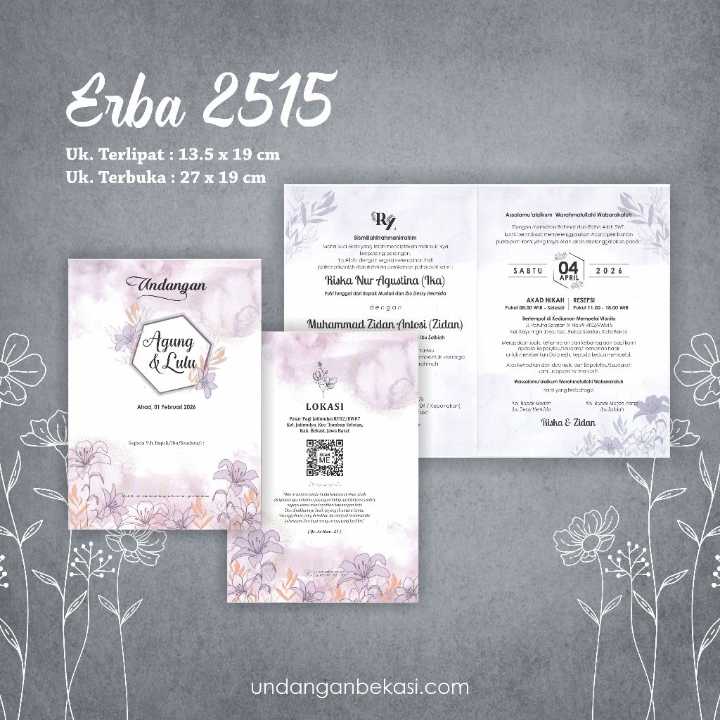 Undangan Pernikahan Softcover Warna Ungu / Lilac Erba 2515