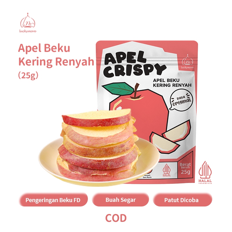 Luckymore HALAL Apel Beku Kering Renyah 25g - Buah Beku Kering, 100% Alami, camilan sehat