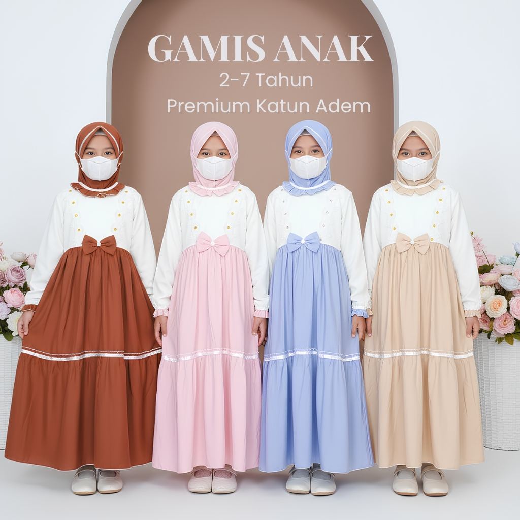 Gamis Anak Perempuan Set Hijab 2-7 Tahun Katun Premium Adem Mewah Lebaran Ngaji OOTD Cantik Vaayish
