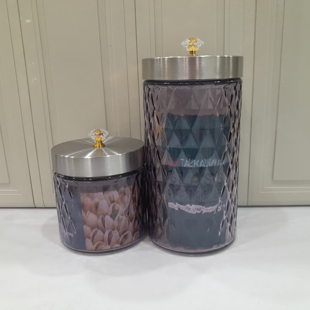 Toples Kaca Takawa Diamond / Toples Kaca Tutup Stainless / Toples Kue Lebaran / Toples Kaca Motif Di