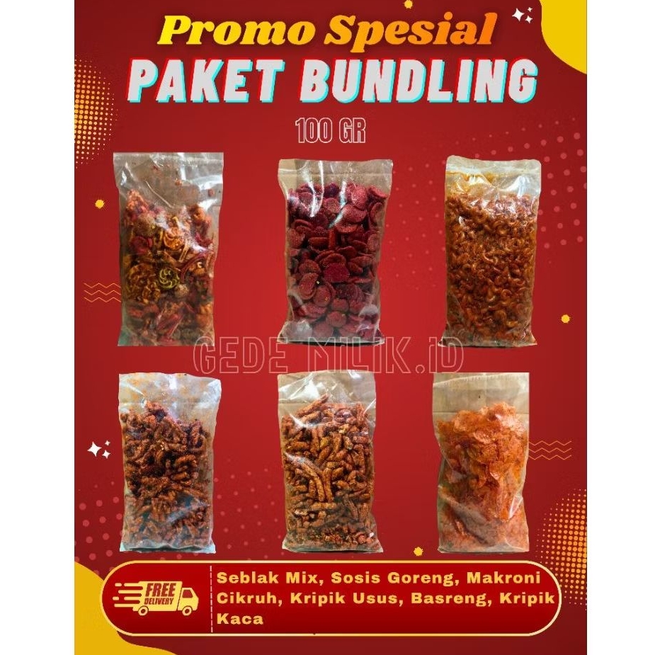 Paket Hemat Bundling Beli 1 Dapat 6 Varian Produk Seblak Mix 100gr/ Sosis Goreng 100gr/ Makroni Cikr