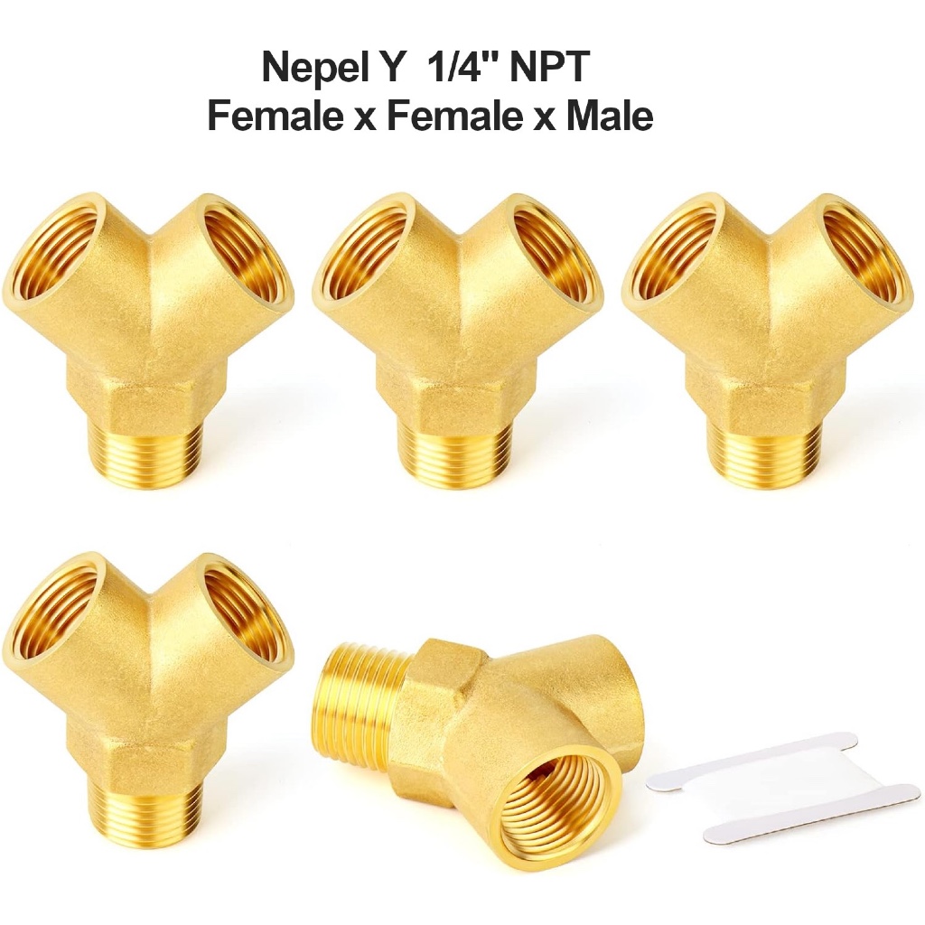 Nepel Cabang Y Kompresor 1/4" / Nepel Y Compresor 1/4" Drat Luar Dalam | Fitting Kran Angin Kompreso
