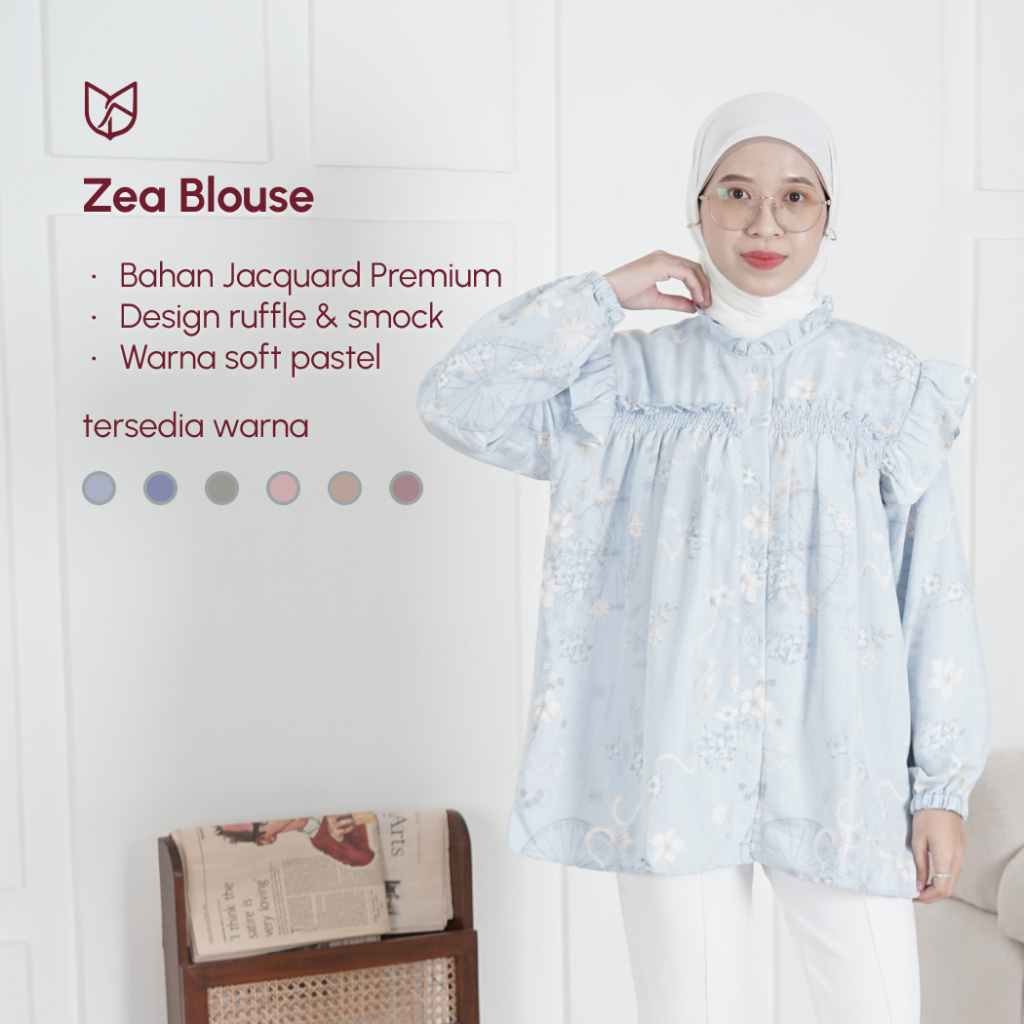 ZYRA Zea Blouse Smock Top Atasan Ruffle Jacquard Premium