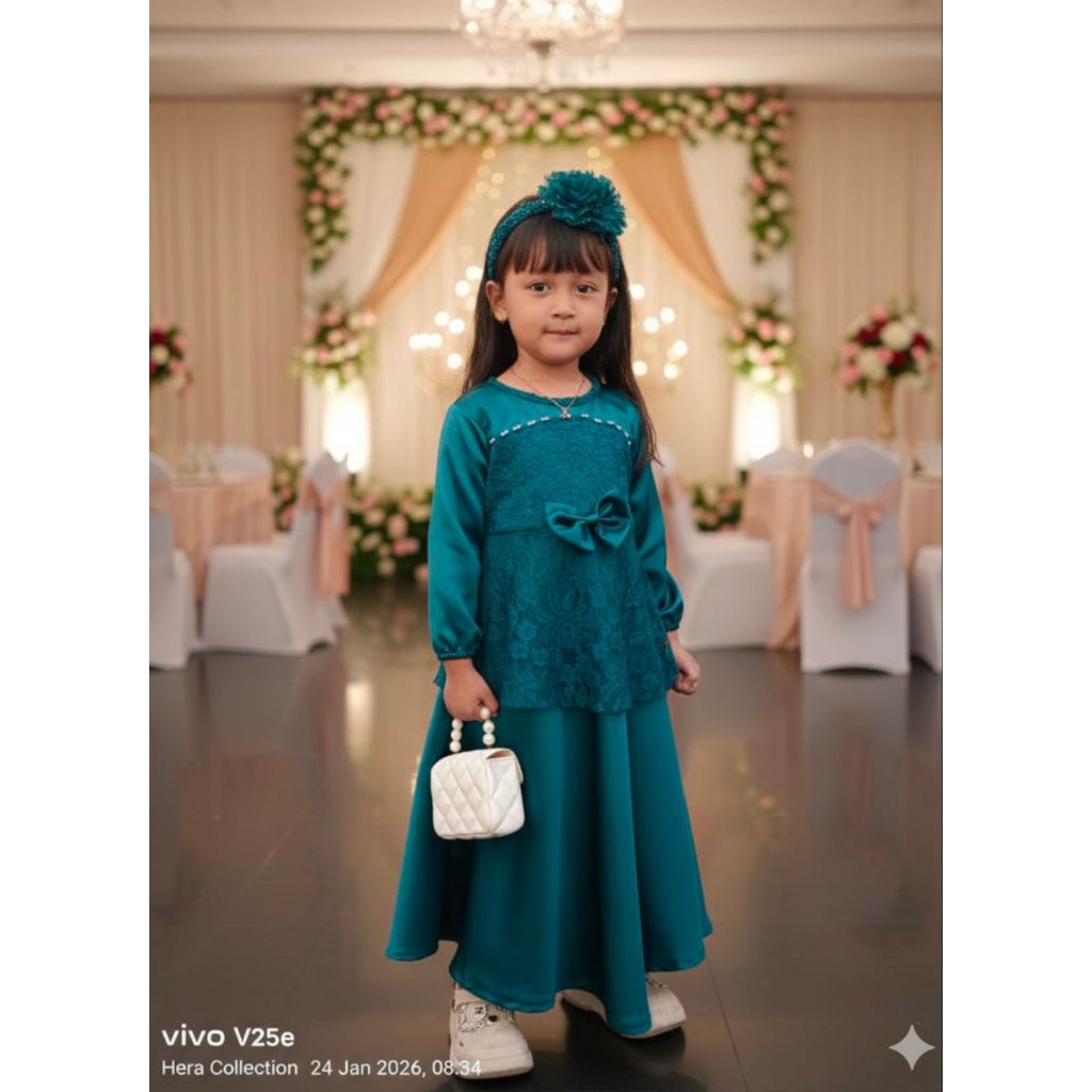 Dress arabela warna emerald blue//gamis raya murah//baju pesta casual dan elegan//dress 1sampai 6 th