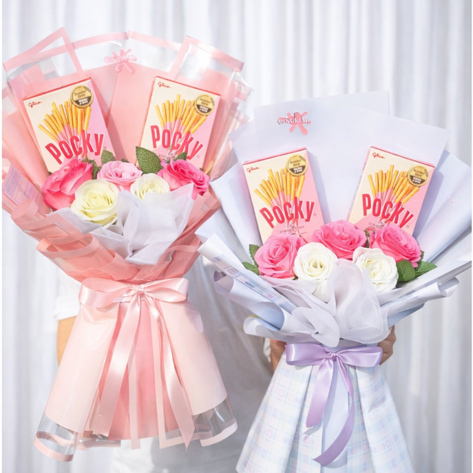Buket Valentine Murah | Buket Pocky Siap Kirim | Buket Snack Coklat isi 2 Pocky Jumbo