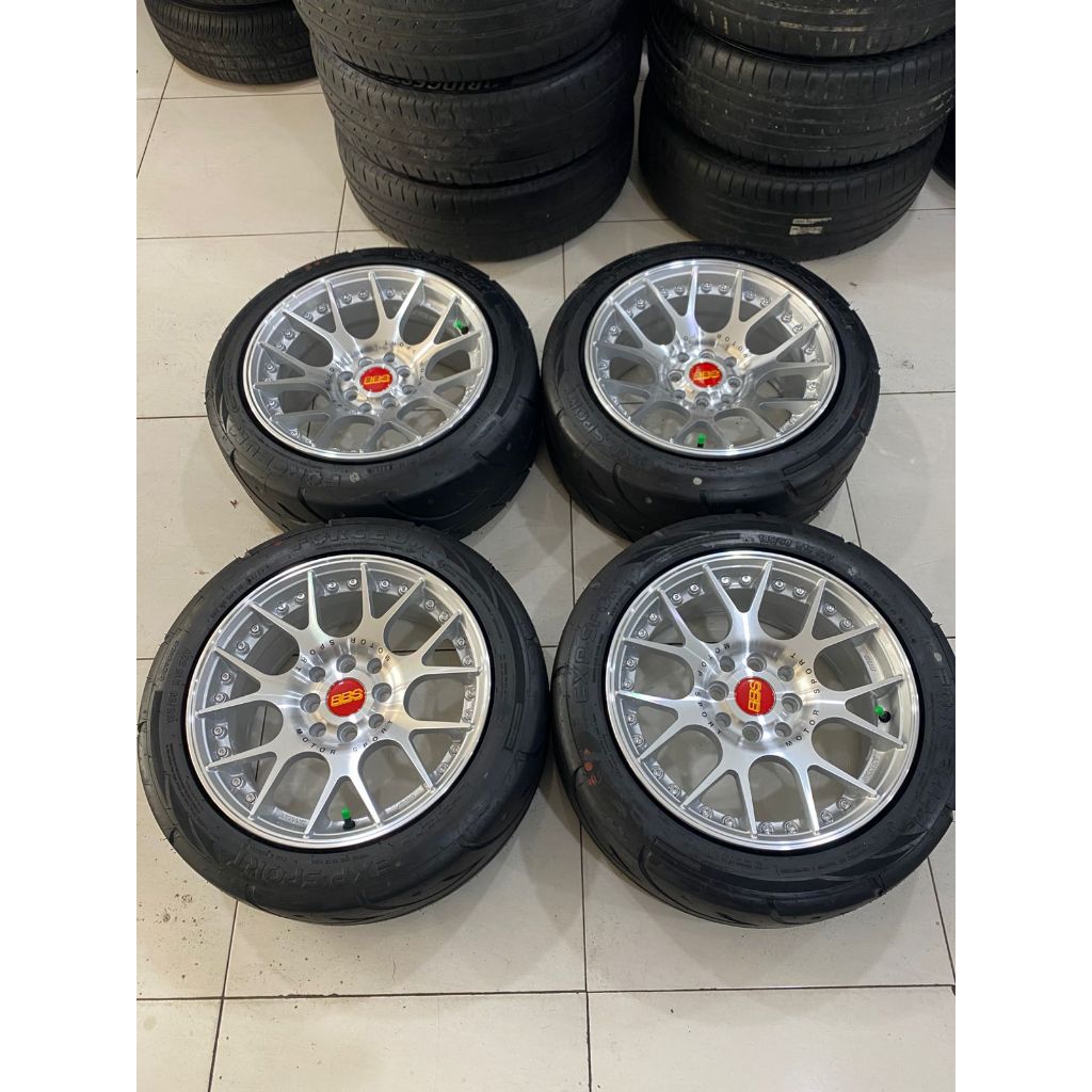 Pelek Mobil Racing Bekas BBS R15X7/8 Hole 8X100/114,3 SILVER + Ban FORCEUM EXP SPORT 195 50 R15 PNP 