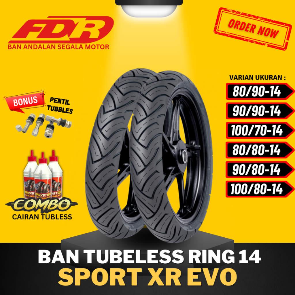 BAN FDR SPORT XR EVO TUBELESS ( 90/80-14) XR EVO / BAN LUAR MOTOR MATIC DEPAN