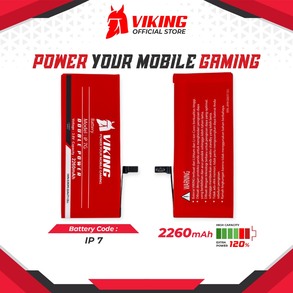 VIKING Baterai Double Power for Iphone 7 / 7G Batre Batrai Battery Handphone HP Ori Dual Ip Original