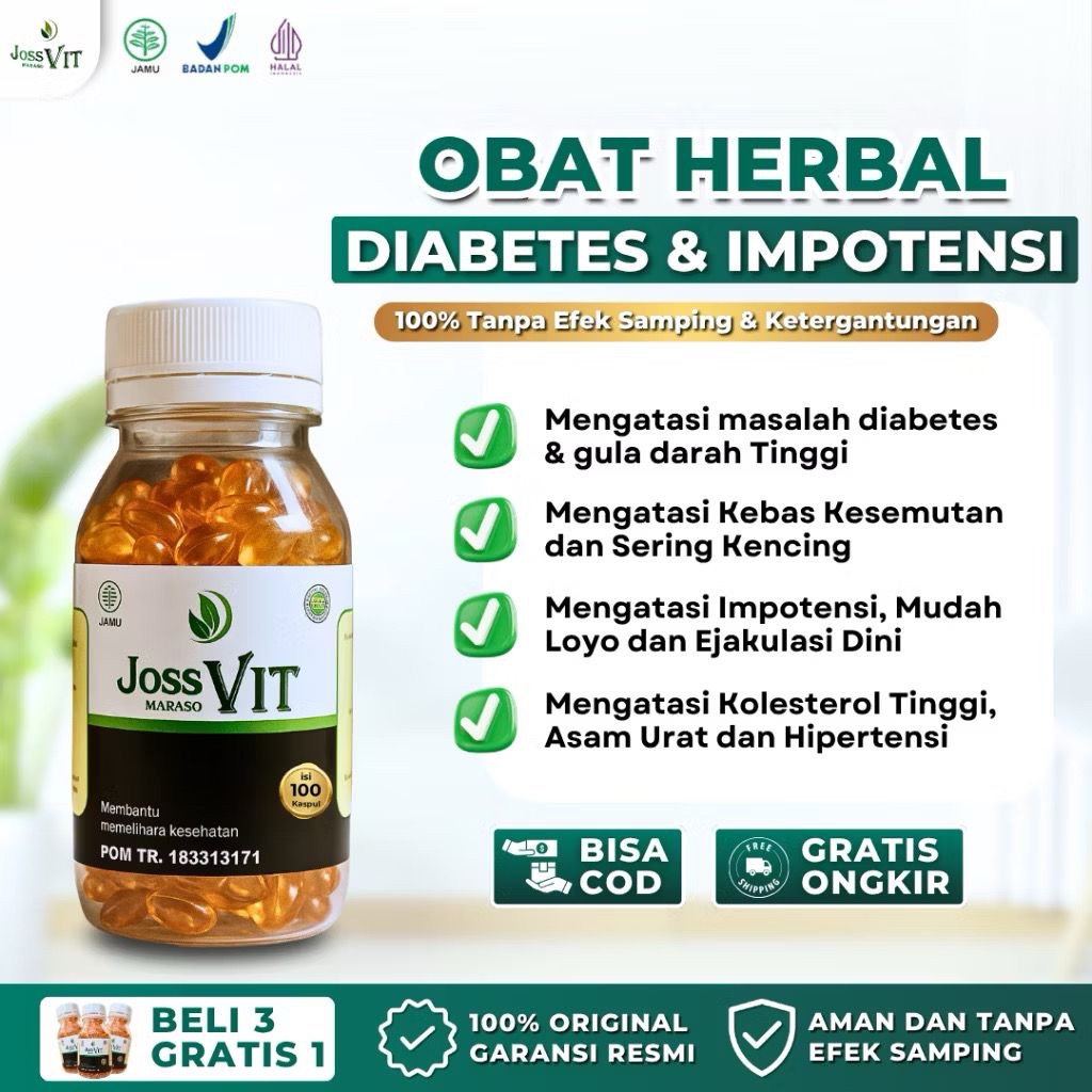 Joss Vit 200 kapsul- Obat Diabetes Impotensi Kolesterol Asam Urat Original BPOM Tanpa Efek Samping