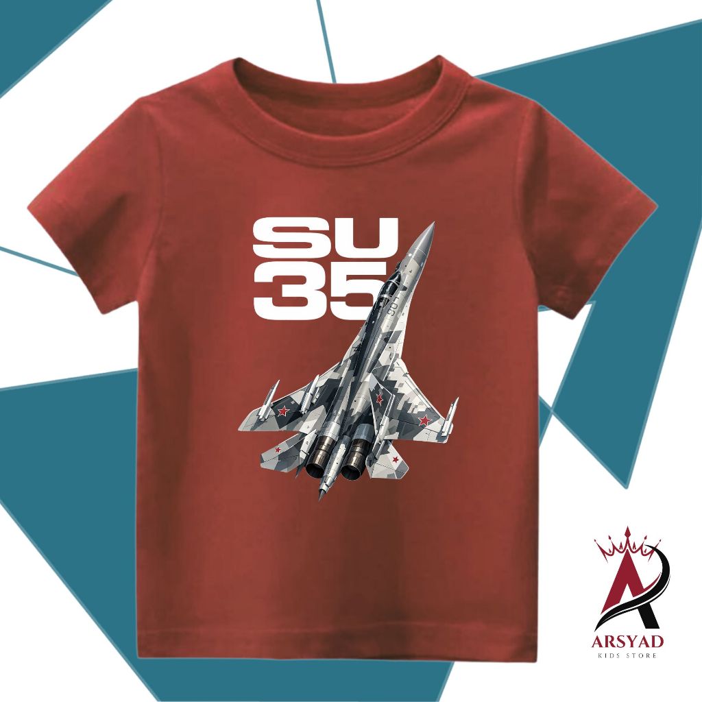 FREE CUSTOM NAMA Kaos Anak Custom Nama Combed 30s Gambar  PESAWAT SUKHOI SU 35  Untuk Anak dan Hadia