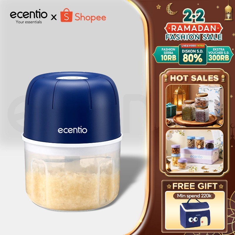 ecentio Mini Chopper Blender 6 pisau 250ml Portable Penggiling Bumbu Dapur Portable Penumbuk bawang 
