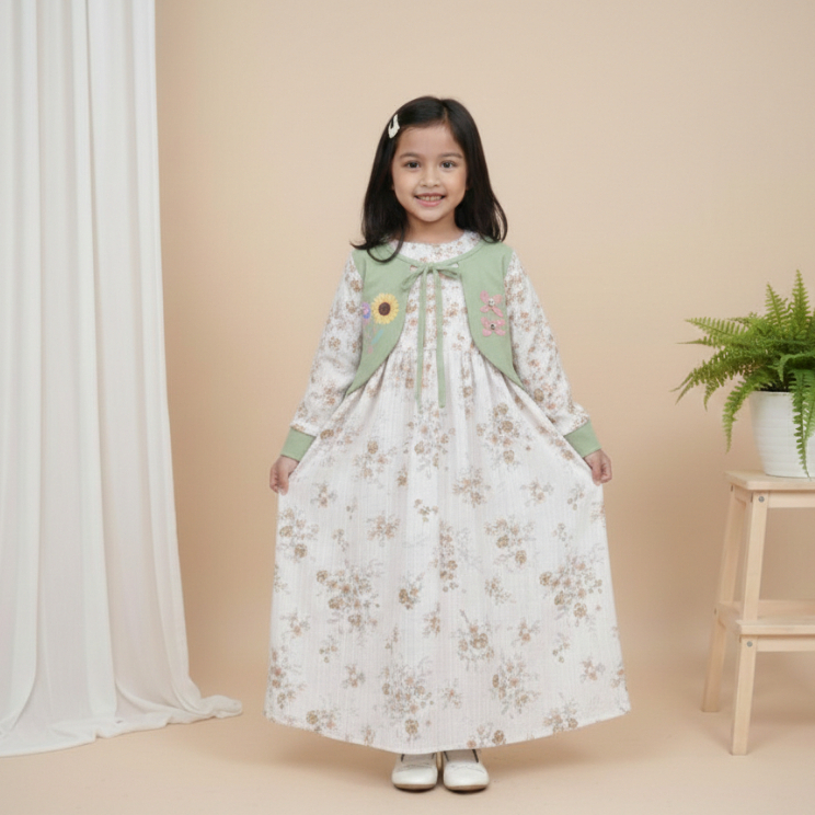 NEW HIKMAH - NEW DRESS ALEYA GAMIS ANAK ROMPI BAJU ANAK PEREMPUAN PAKAIAN MUSLIM BAHAN CRINCKLE