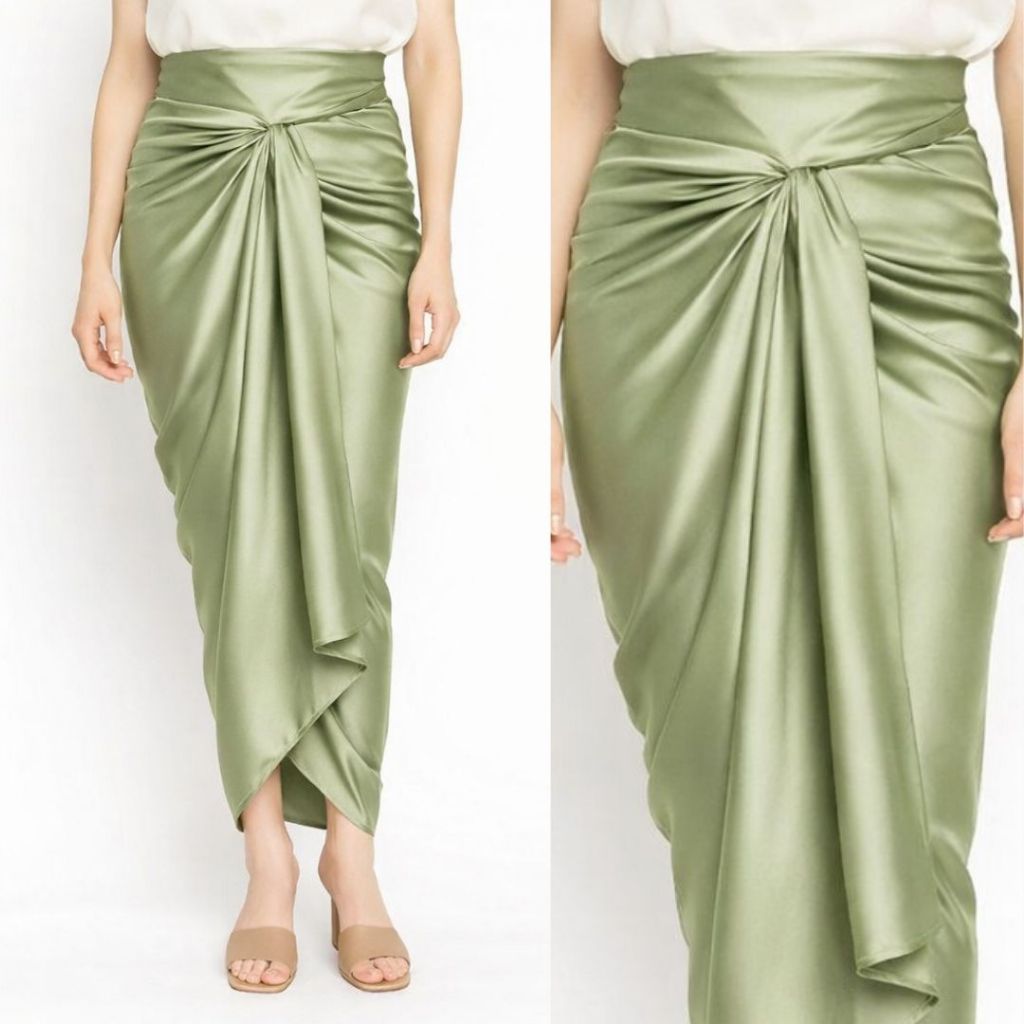 Rok Kain Lilit Satin Premium / Kain Lilit Saten Sage Green Cocok Untuk Bawahan Kebaya