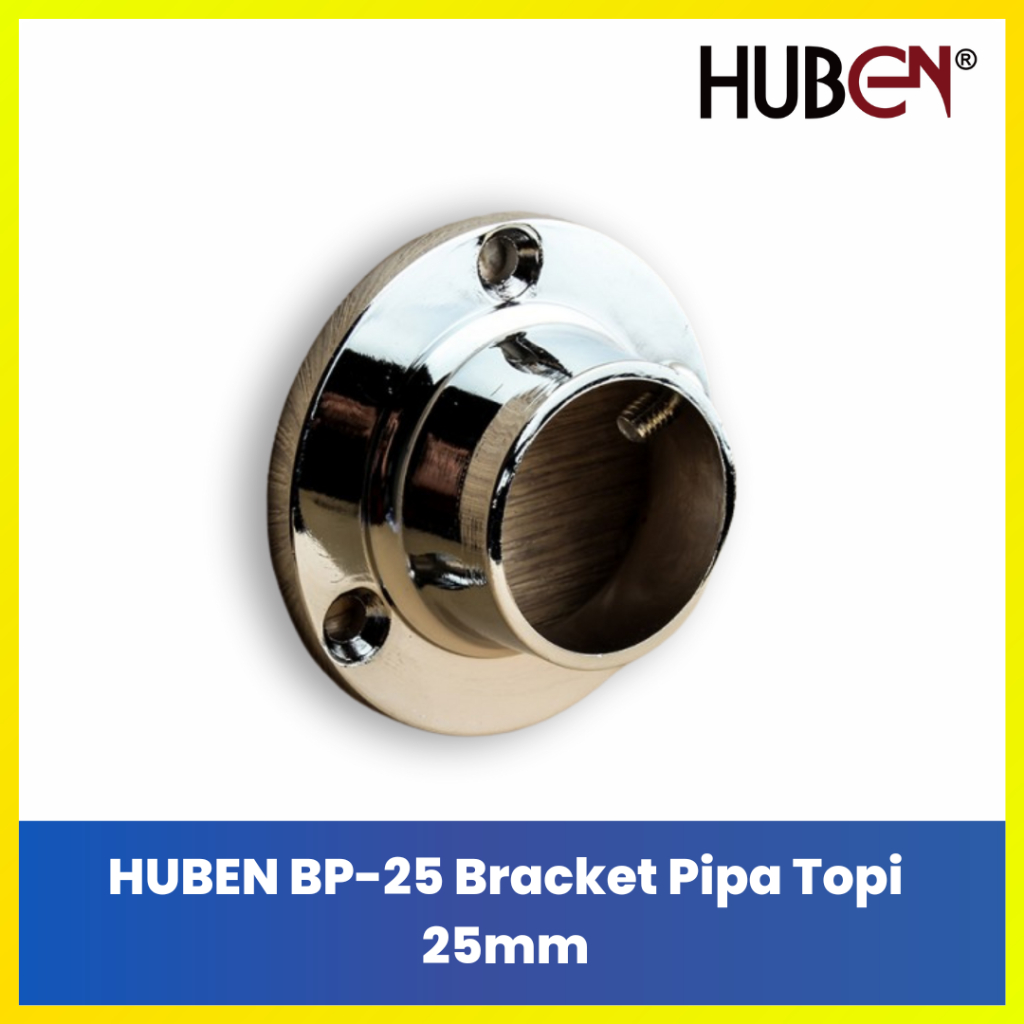 Huben Bracket Pipa Topi 25mm Penyangga Gantungan Baju  - Flange Bracket Pipa Stainless Chrome Kuping
