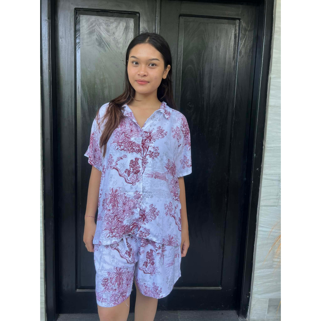 Oneset Baju Tidur Wanita Motif Vanesa 1 set pyama rayon Kualitas butik Harga Konveksi Lansgung