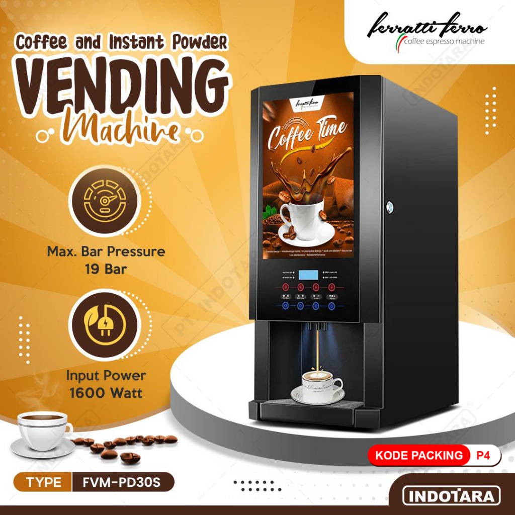 Mesin Kopi Vending Ferratti Ferro FVM-PD30S - Hitam, 3000 ml, 220V/50Hz, 1600W
