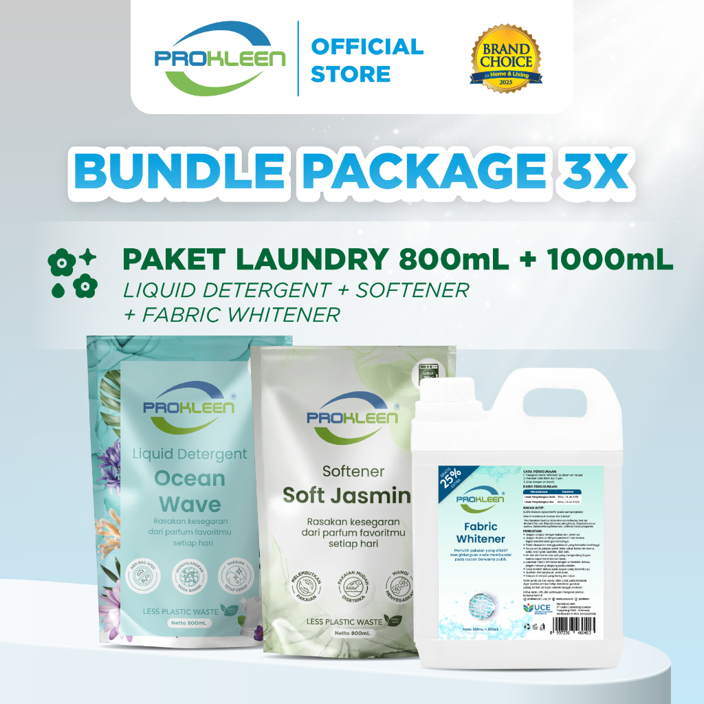 [BUNDLE] Deterjen Cair 800mL + Softener 800mL + Pemutih Pakaian 1000mL
