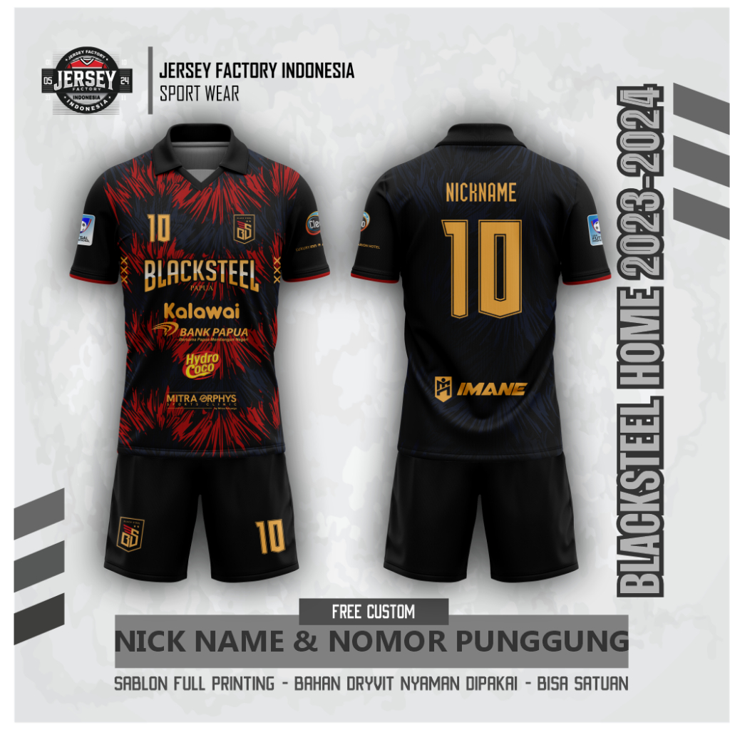 Jersey Blacksteel Terbaru 2023/2024 Full Printing Premium Gratis Pasang Nama & No Punggung / Jersey 