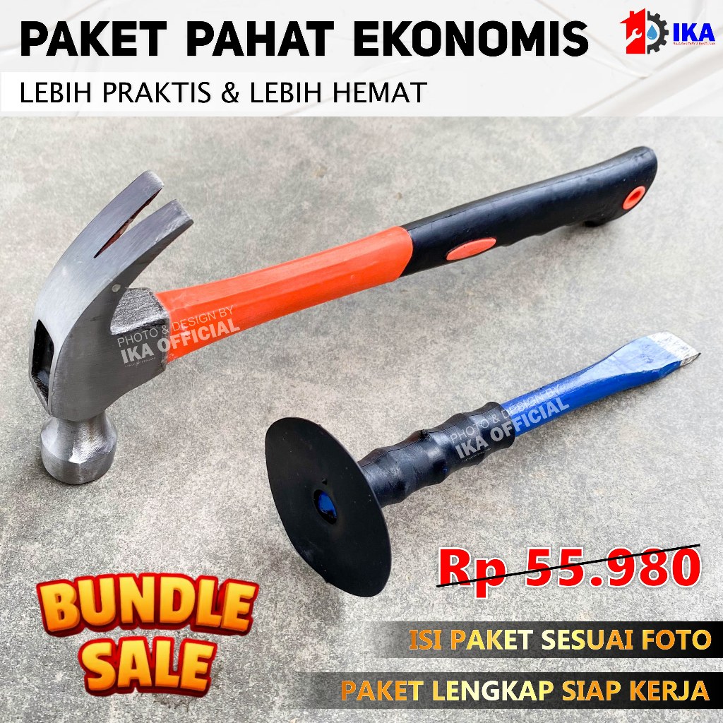 Paket Palu Pahat Bobok Palu kambing 8 oz GG Fiber + Pahat Topi 8 Inch Murah / Paket Palu + Pahat Uku