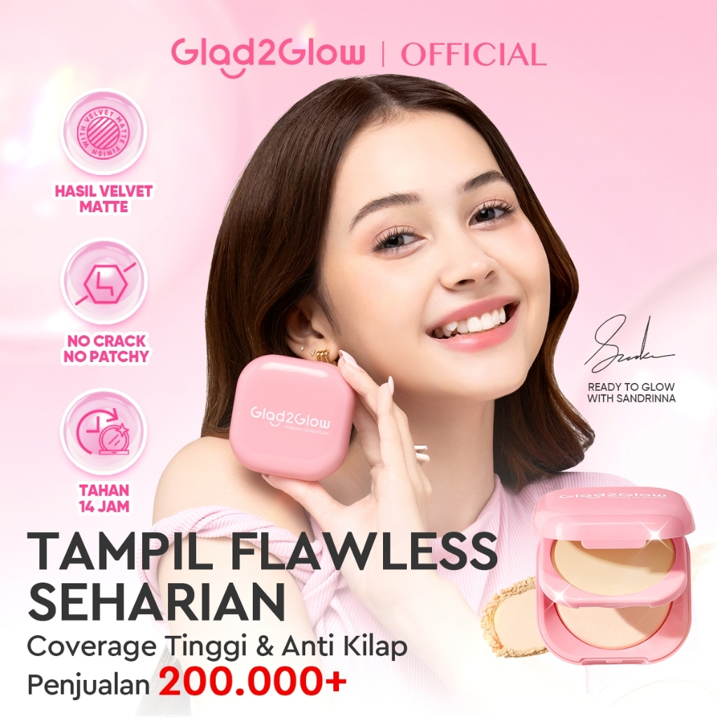 Glad2Glow Perfect Blurring Powder Foundation waterproof setting two way cake TWC Mengandung squalane