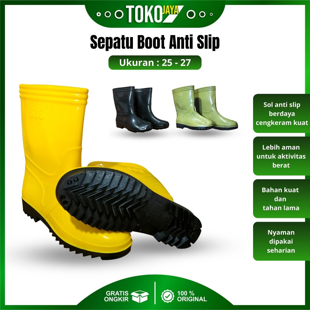 SEPATU BOOT PRIA WANITA KARET HIJAU KUNING HITAM SEPATU BERTANI BERKEBUN PROYEK ANTI SLIP TEBAL