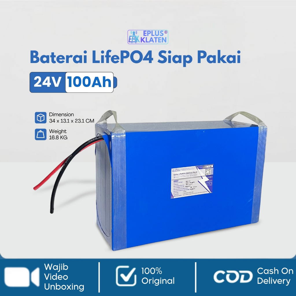 Battery LifePO4 24V 100Ah 24 Volt + Smart BMS Siap Pakai Baterai Cell Tinggi NEW Setrum PDC PAC UPS 