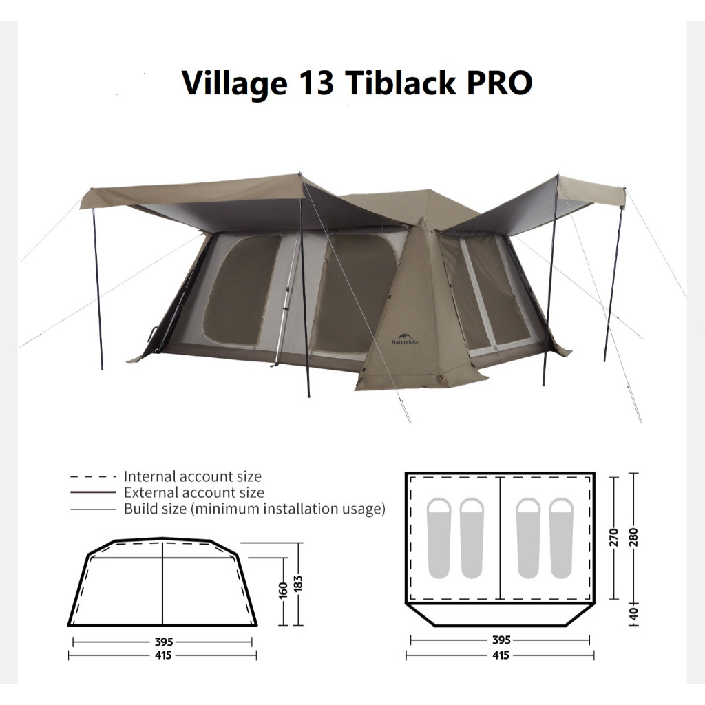READY STOK Tenda naturehike CNH22ZP004 village 13 TIBLACK PRO FLAGSHIP tenda glamping