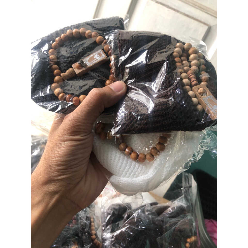 Peci Rajut Dewasa Souvenir FREE Tasbih Kayu + Kalam Ngaji Hampers Oleh Oleh Haji Souvenir Murah Berm