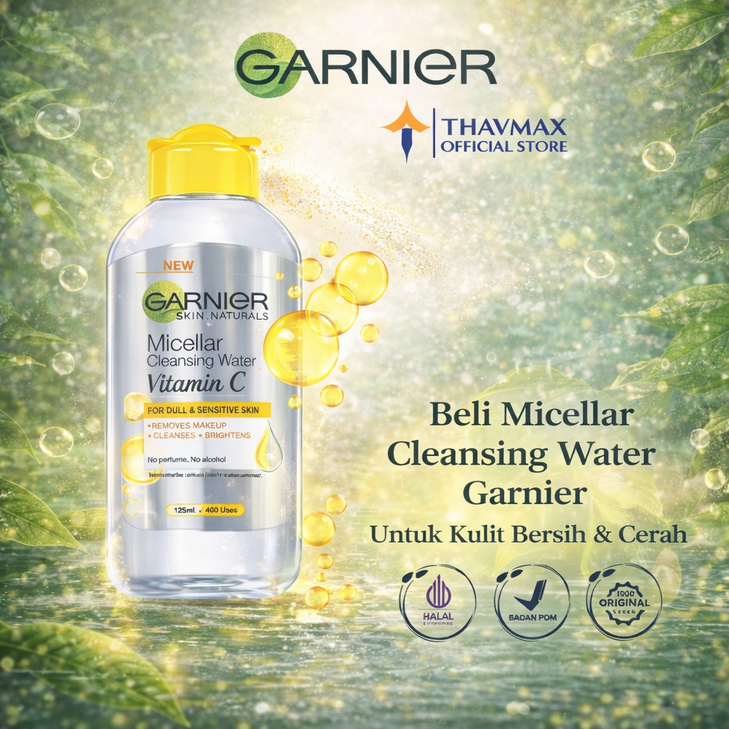 Garnier Micellar Brightening Vit C 125 ML | Untuk Make up Waterproof | Make Up Remover