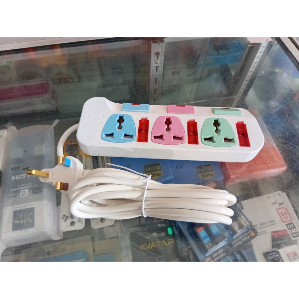 Extension/Colokan Kabel visalux V263E(3way warna warni)(Hanya Khusus Batam)