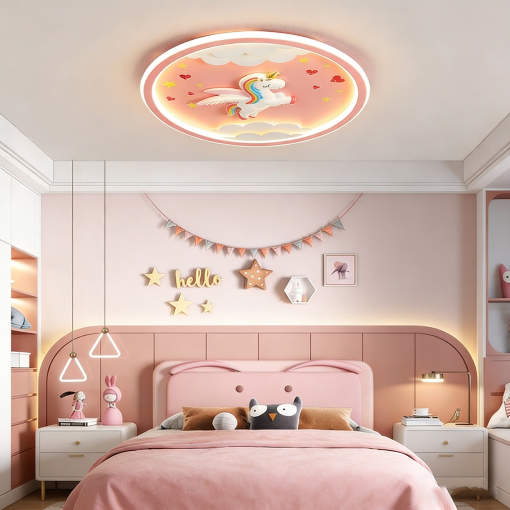 Garansi Lampu Plafon Anak LED Desain Unicorn Lucu Pink Lampu Kamar Tidur Princess Cocok untuk Kamar 