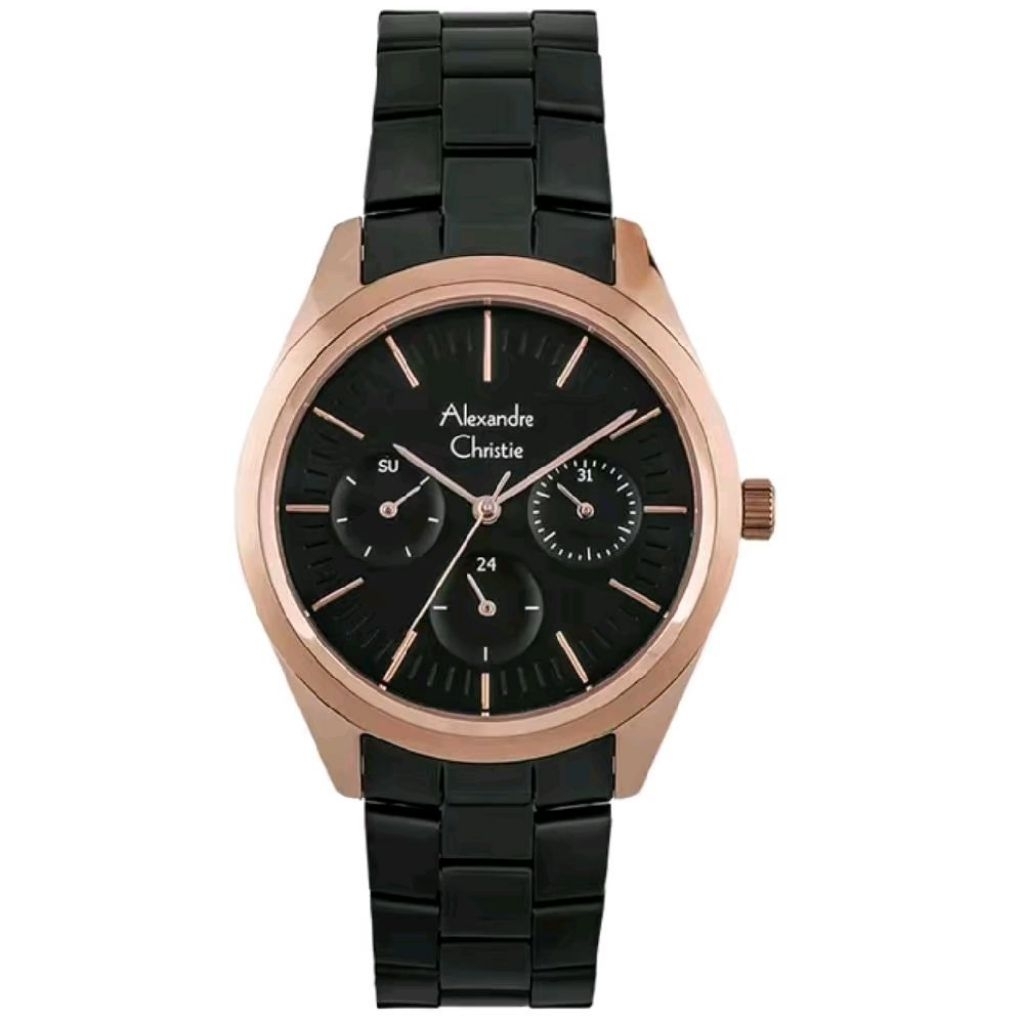 AC 2817 BF Alexandre Christie Jam Tangan Wanita Desain Elegan Black Rose