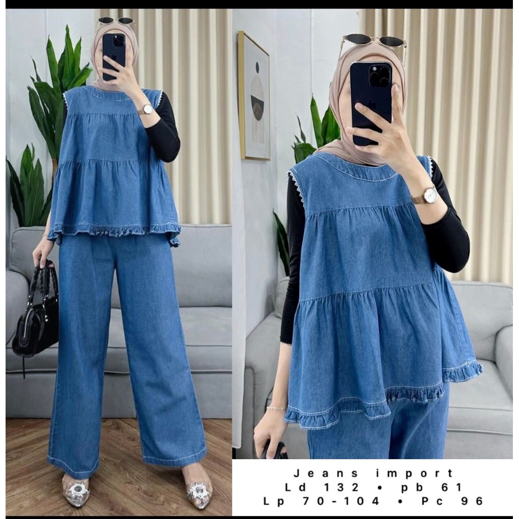 Real pic TERMURAH stelan Jeans PREMIUM Bangkok Import / setelan Jumbo Jeans PREMIUM / Setelan Oversi