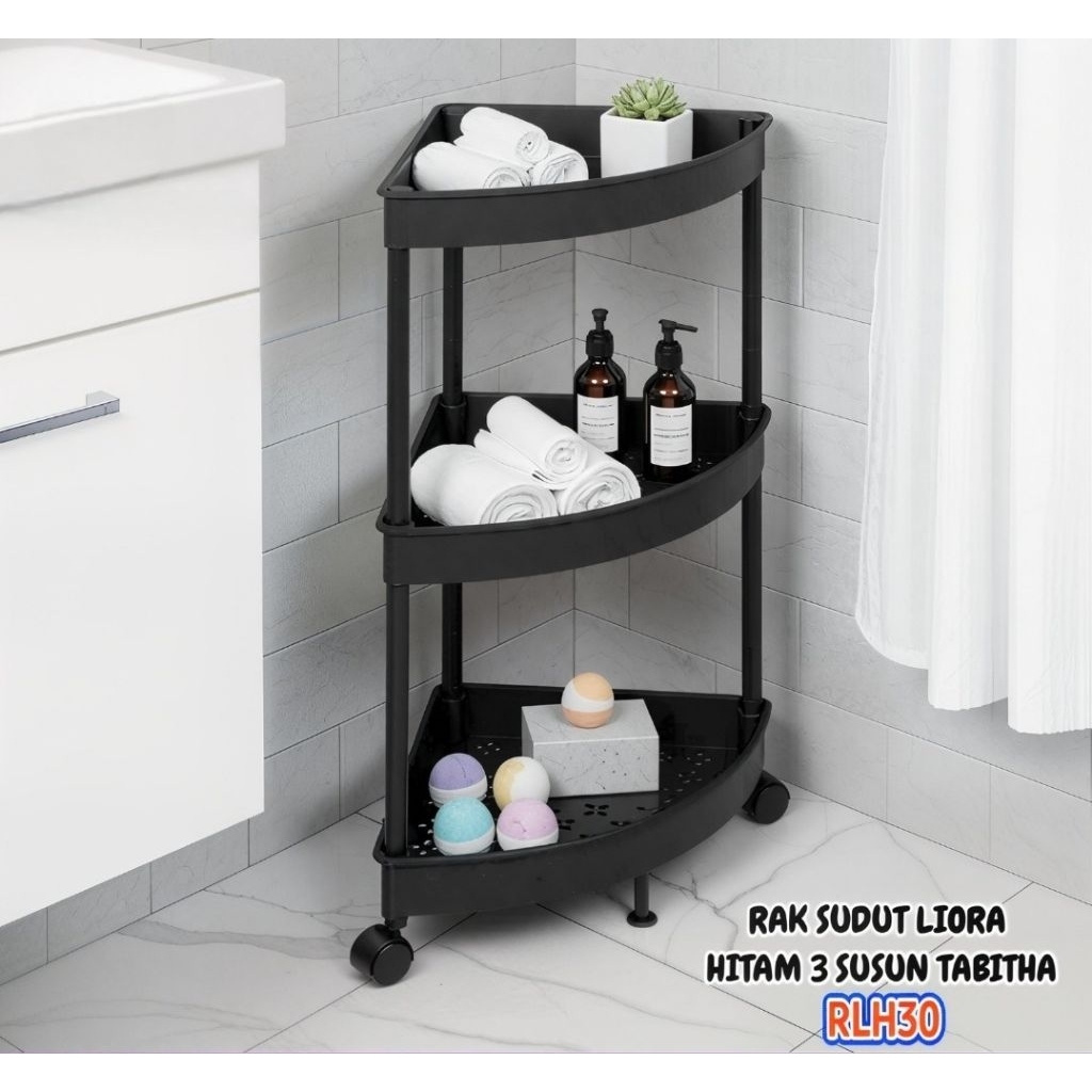 RAK SUDUT PLASTIK 3 SUSUN RAK SUDUT RODA PXTON RSP12 warna Hitam