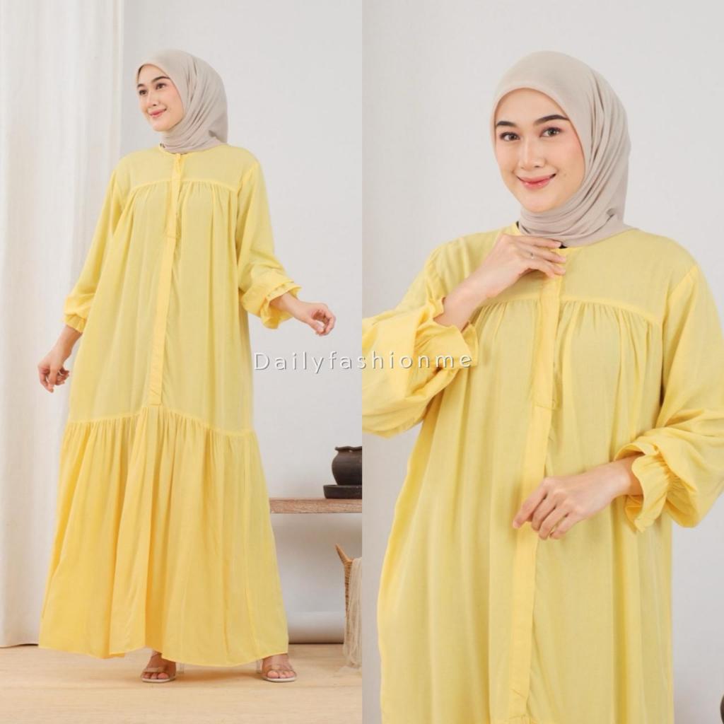 Safeena Dress Gamis Rayon Premium Gamis Lengan Balon Gamis Polos Busui Saku Samping