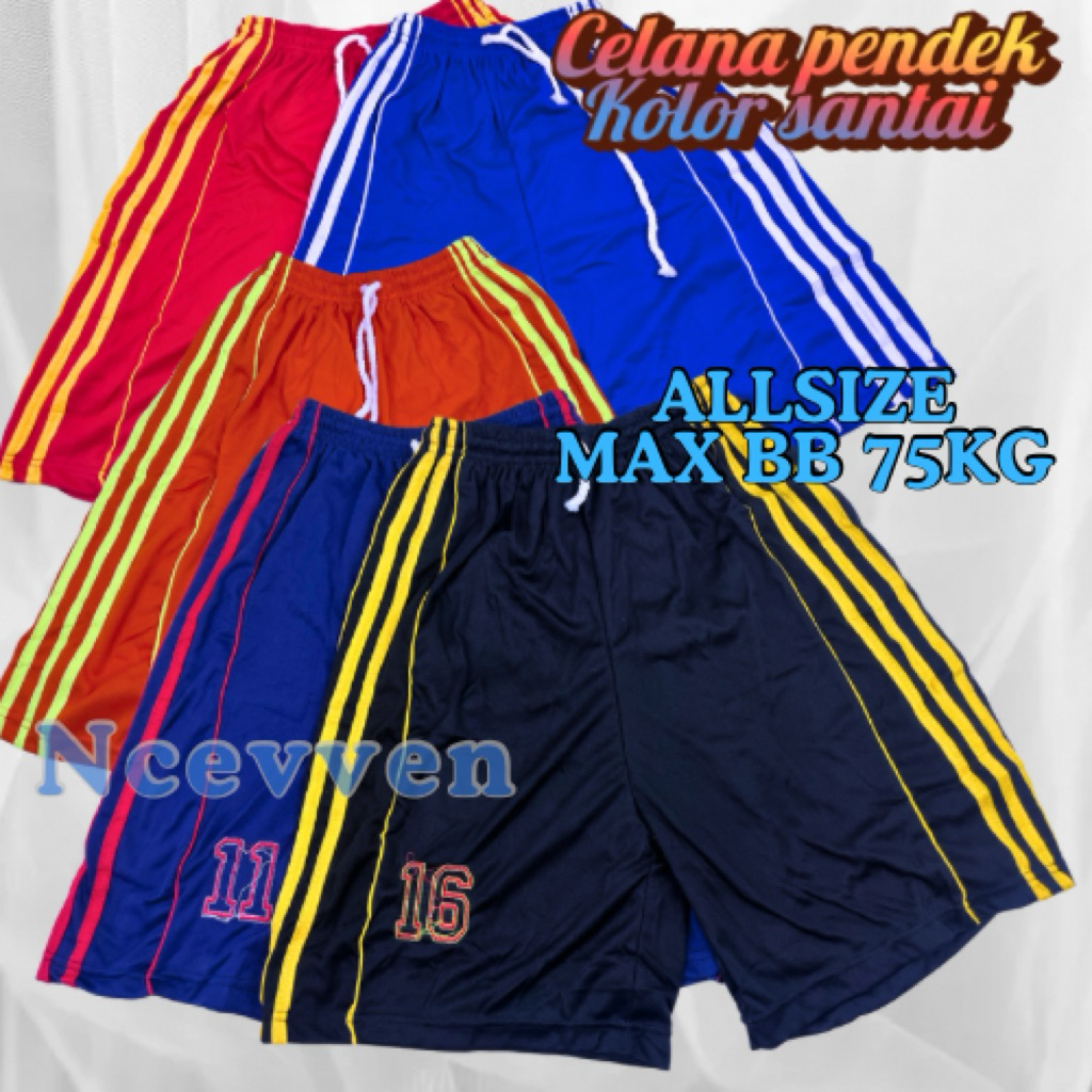 1pc Celana kolor pendek sport pria cowok dewasa futsal bola furing 2layer gym basket katun jumbo XXL