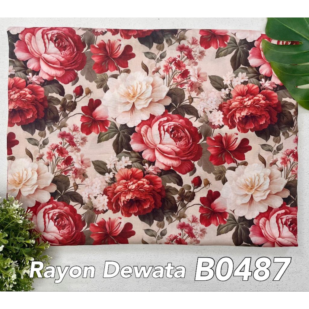 Kain Rayon Dewata B0487 Motif Bunga Mawar (per 0.5m) Bahan Rayon Super Premium